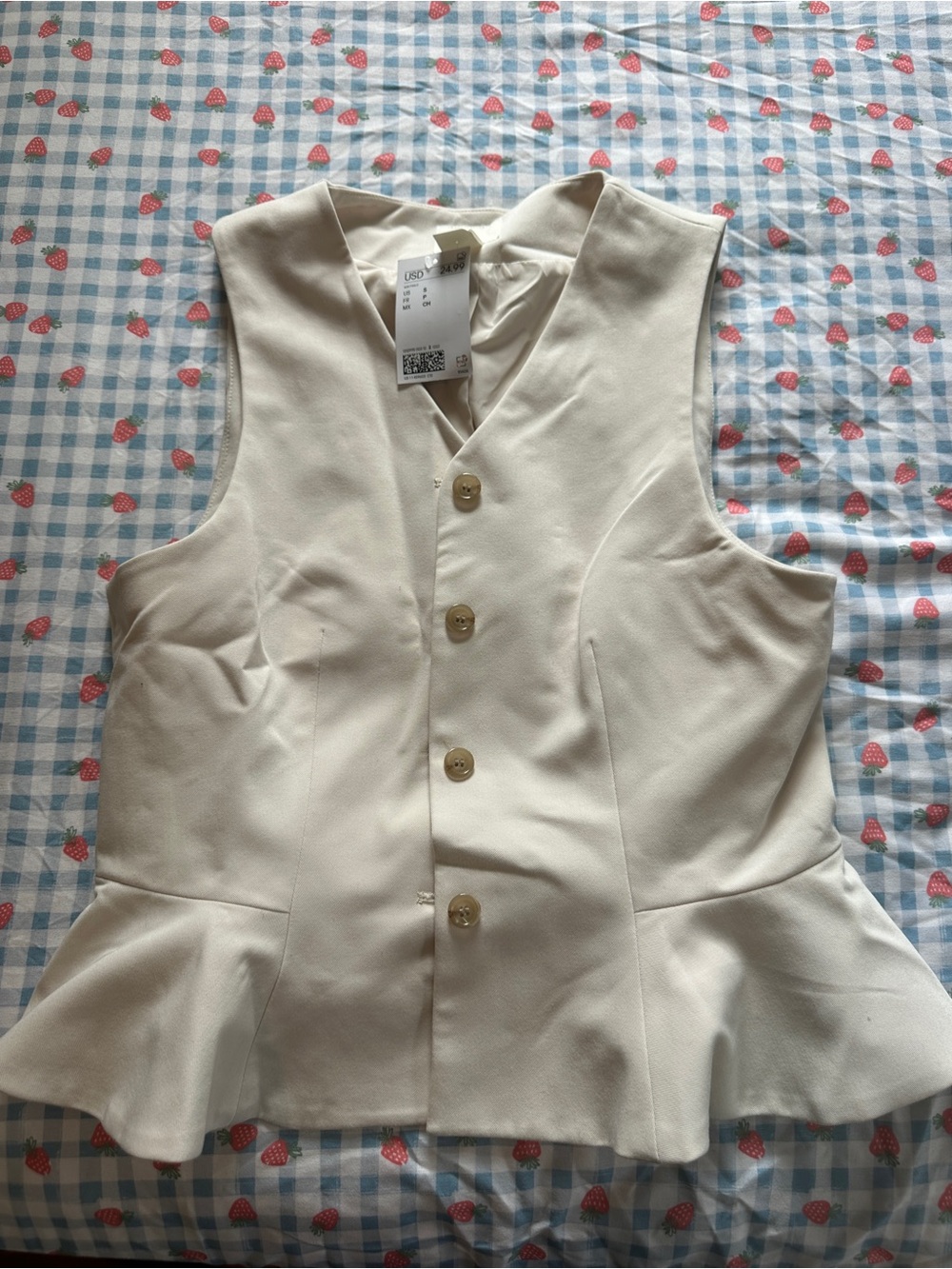 H&M Cream Peplum Buttoned Sleeveless Vest